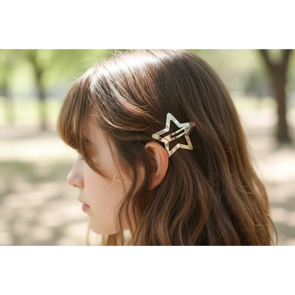 10 pcs Kids Star Hair Clip Silver Metal Snap Barrette Hair Accessories for Girls